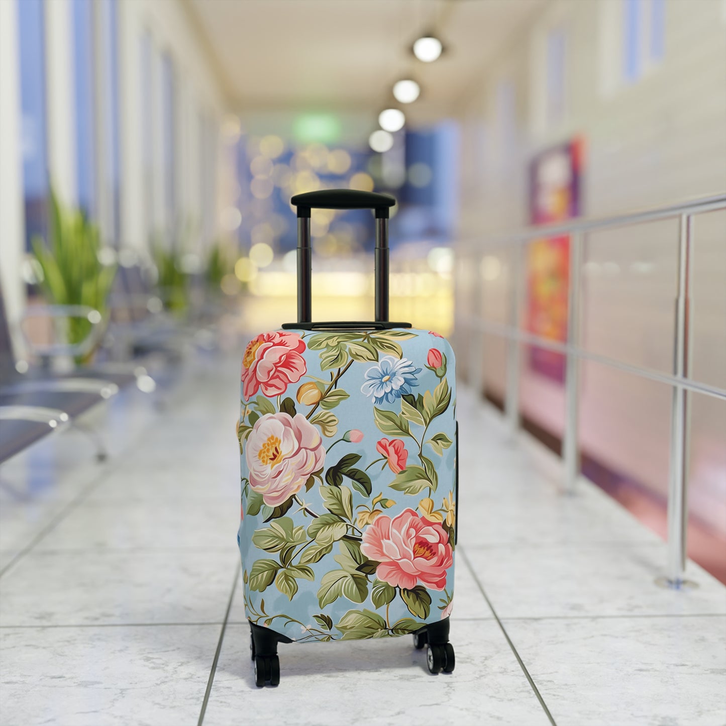 Floral Light Blue Luggage Cover
