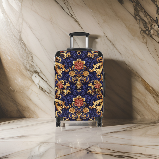 Blue Gold Luxury Roses Suitcase Set
