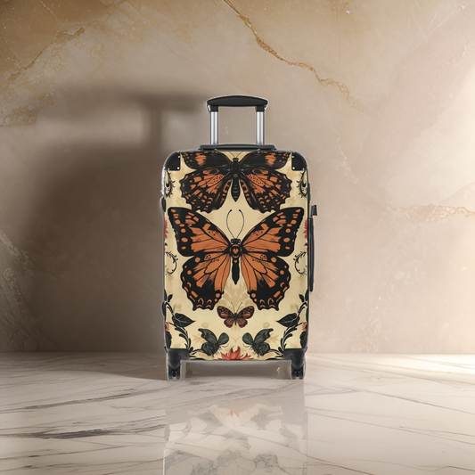 Monarch Butterfly Beige Suitcase