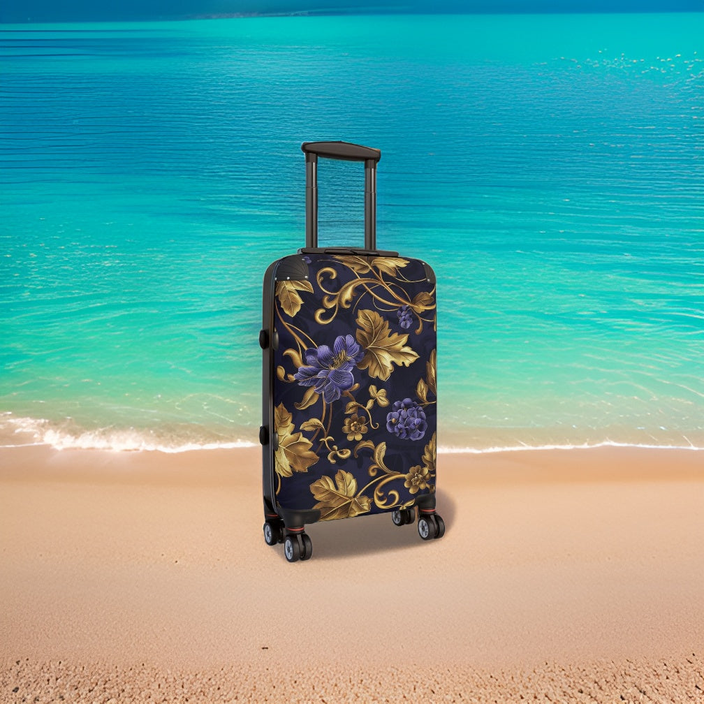 Blue Golden Luxury Floral Suitcase