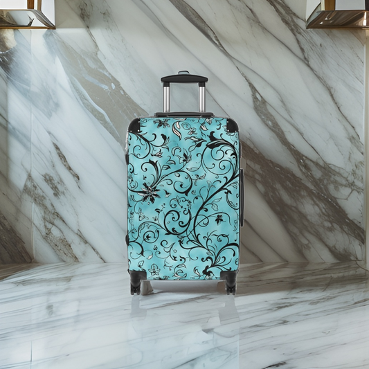 Turquoise Blue Floral Luggage
