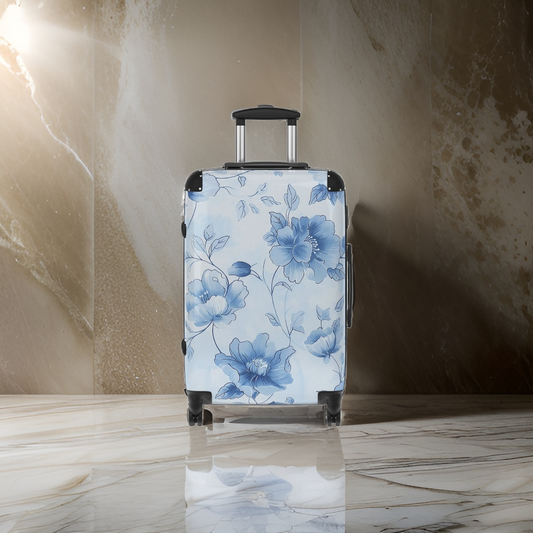 Light Blue Floral Minimalist Suitcase