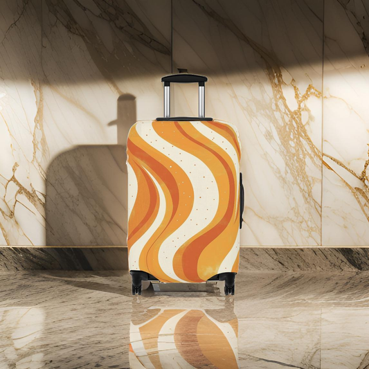 Orange Wavy Retro 70's Style Luggage Cover