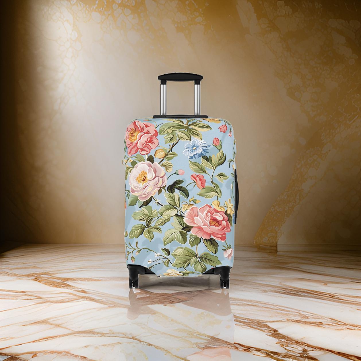 Floral Light Blue Luggage Cover