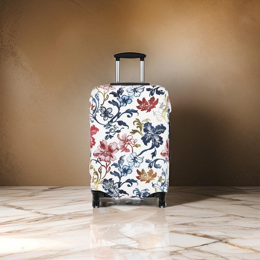 White Floral Tri-Color Luggage Cover