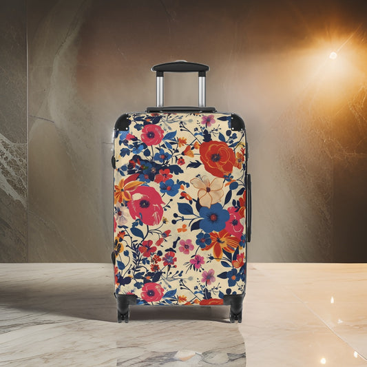 White Hippy Flower Vintage Suitcase
